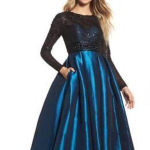 MAC DUGGAL 62883D EMBELLISHED SEQUIN TAFFETA TEAL/BLACK GOWN sz 8